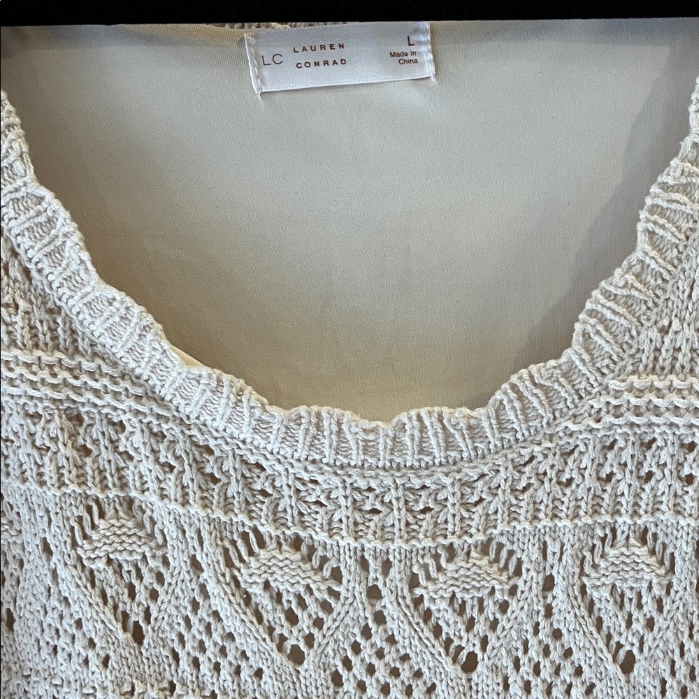 💥HP💥Womens LC Lauren Conrad Pointelle Tank Sweater Dress – Large – Cream Crochet - Picture 3 of 13